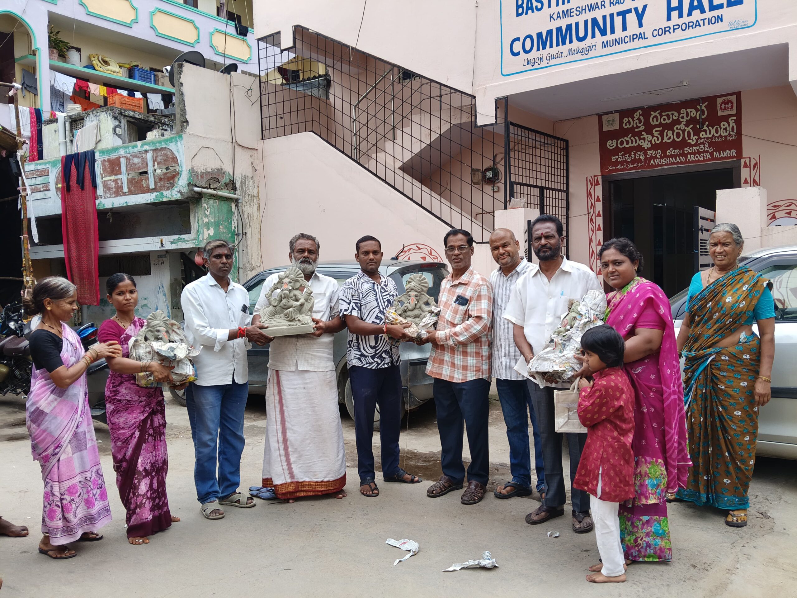 Clay Ganeshas Distributed by Kandikanti Sridhar Goud for Environmental Protection